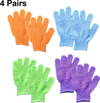 Produktbild von Peeling-Handschuhe für Damen und Herren, 8 Stück schwere und große Peeling-Handschuhe für Dusche, Spa, Massage – Peeling-Handschuhe für Körper, Gesicht, Hand und F,Purple+green+orange+blue