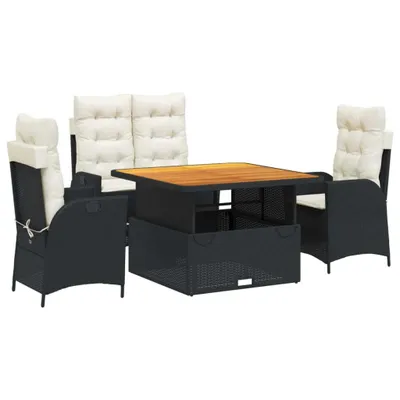 Image de vidaXL Ensemble de jardin 4 pièces avec coussins Noir Poly Rattan