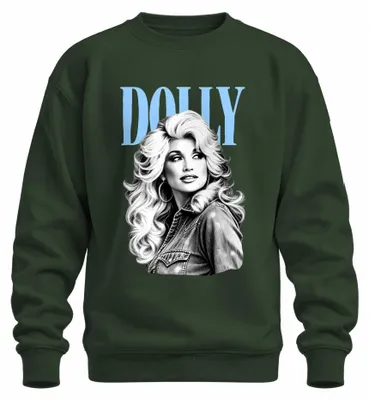 Image de Sweatshirt vintage rétro, couleur vert bouteille, avec l'image de Dolly Parton, légende de la musique country, taille M