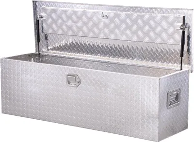 Produktbild von 49" x 15" x 15" Hochleistungs-Werkzeugkasten aus Aluminium für Pickup-Ladeflächen, silberfarben