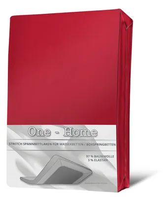 A red fitted sheet packaged in its original packaging, shown from the front.