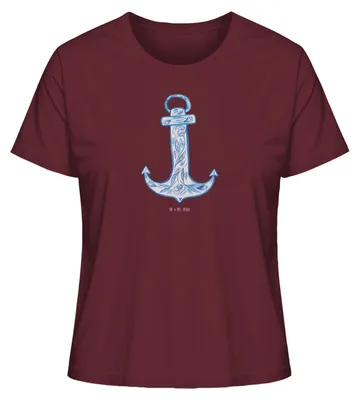 Produktbild von Mr. & Mrs. Panda Oberteil Damen Anker Blau Größe XL - Burgundy - Geschenk, Shirt Mit Print, Sommershirt, Lustige Sprüche, Baumwoll T-Shirt, Basic, für Frauen