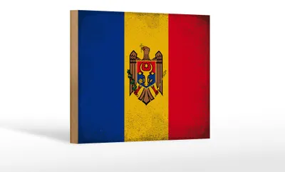 Produktbild von Holzschild Flagge Moldau 18x12 cm Flag of Moldova Vintage Dekoration