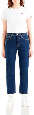 Immagine prodotto di Jeans da donna Levi's modello 501, taglio cropped, vita alta, vestibilità dritta, colore blu (effetto stonewash)