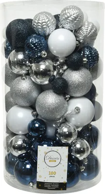 Produktbild von Weihnachtskugeln Kunststoff Mix 4-8cm blau / silber, 100er Set