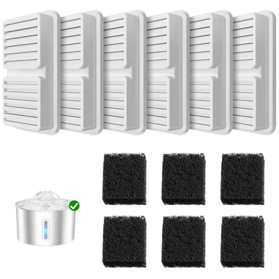 Produktbild von 12 Filter Set für Katzenbrunnen: Enthält 6 Aktivkohlefilter + 6 Schaumstofffilter.Wasserfilter für 2.2L Katze-Wasser-Brunnen