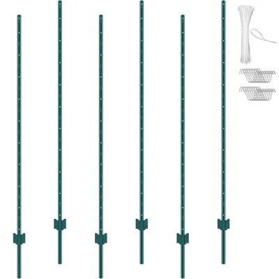 Produktbild von VEVOR 6 Fuß Zaunpfosten, 6er-Pack T-Pfosten Hochleistungs-Zaunpfosten aus Metall, stabile Zaunpfähle aus Stahl für Gartenhof, Rasen, Bauernhöfe und Maschendrahtzäune im Freien, grün