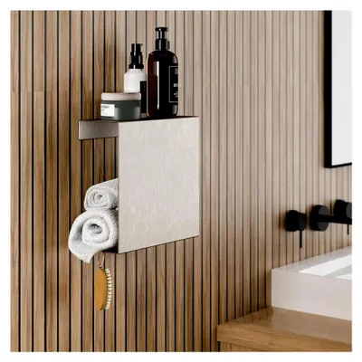 Produktbild von Duschablage zum Kleben, Edelstahloptik, Aufbewahrung von Duschutensilien, bohrfreie Montage für das Badezimmer