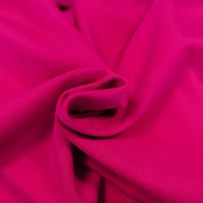 Locker drapiertes, elastisches Baumwoll-Jersey-Gewebe in Fuchsia, 8 % Elasthan, Öko-Tex Klasse 1, Meterware für Bekleidung.