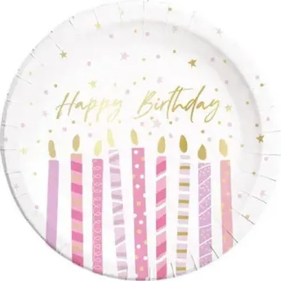 Image de Procos 8 assiettes en carton Happy Birthday bougies pastel 23 cm