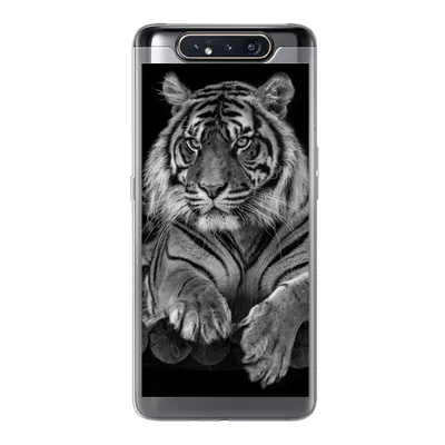 Produktbild von MuchoWow® Handyhülle Schutzhülle Hülle für Samsung Galaxy A80 Sumatra-Tiger auf schwarzem Hintergrund Silikon Softcase Handy Hülle - Schutzdeckel