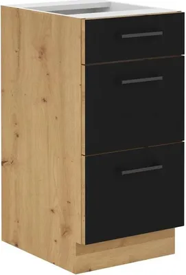 Image de Armoire de cuisine avec tiroirs MALILA – largeur 40 cm, noir / chêne artisan
