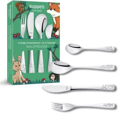 Produktbild von Famanu Kinderbesteckset 4-teilig - Edelstahl mit Reliefmotiven