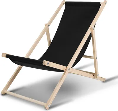Image de Chaise longue Transat Chaise longue de jardin Chaise longue en bois Chaise longue de plage en bois 120 kg noir