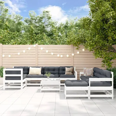 Produktbild von Möbel 10-tlg. Garten-Lounge-Set mit Kissen Weiß Massivholz - Terrassenmöbel 3186089