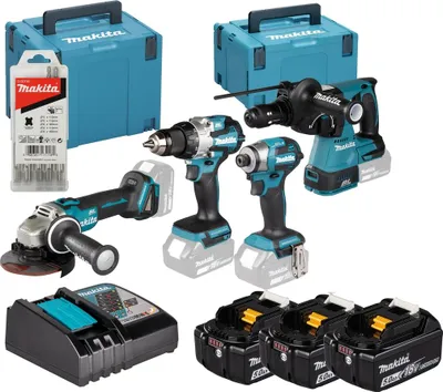 Obrázek produktu pro Makita DLX4196JX1 Kombinovaná sada LXT nářadí včetně tří 5,0 Ah akumulátorů, rychlonabíječky a MAKPAC