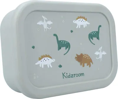Produktbild von Kidzroom Kinder Lunchbox aus Silikon – Brotdose mit Dino-Print & 3 Fächern