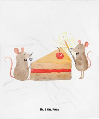 Produktbild von Mr. & Mrs. Panda Fleecedecke Mäuse Kuchen - Weiß - Geschenk, Kuchenliebe, Kinderdecke, Glück, Babydecke, Schlummerdecke, Hungrig, Happy Birthday, Schmusedecke, Torte