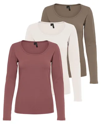 Produktbild von VERO MODA Damen VMMAXI My LS Soft UNECK 3-Pack, Walnut/Rose Brown & MARSHMALLO,
