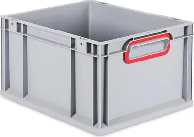 Produktbild von Eurobox NextGen Color | HxBxT 22x30x40cm | 20 Liter | Griffe rot geschlossen | Glatter Boden | Grau | Eurobehälter, Transportbox, Transportbehälter, Stapelbehälter