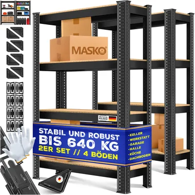 Immagine prodotto di Set di 2 ripiani di stoccaggio, per carichi pesanti, nero, 175 kg per ripiano, 160 x 80 x 40 cm