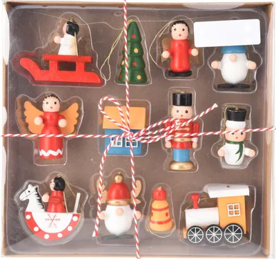 Produktbild von Weihnachtsbaumspielzeuge aus Holz, 12er-Set