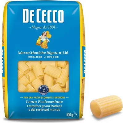 Obrázek produktu pro De Cecco Mezze Maniche Rigate n.136 500 g italské trubičkové těstoviny