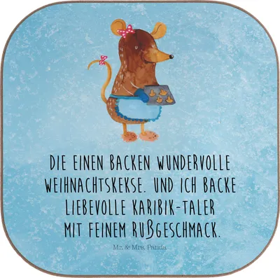 Produktbild von Mr. & Mrs. Panda Holzuntersetzer Maus Kekse - Eisblau - Geschenk, Weihnachten, Winter, Teeuntersetzer, Untersetzer für Gläser, gläseruntersetzer, Glas, Weihnachtskekse