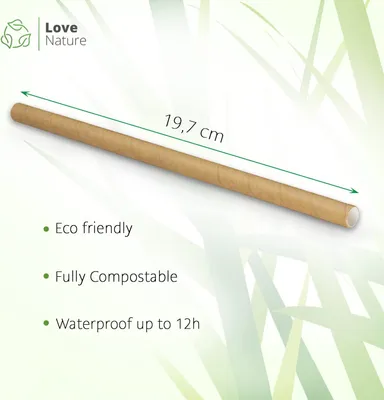 Produktbild von Love Nature Dauerhaft Papierstrohhalme Kraft 100 Stück - Strohalme 0,8 Papier - Recycling Strohhalme - Trinkhalme Papier - Strohhalme Papier - Paper Straws - Strohhalm Einweg
