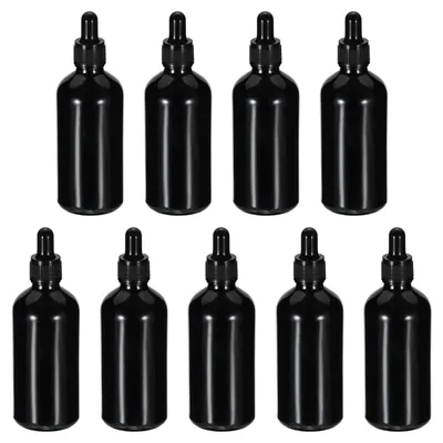 9er-Set 100 ml Glas-Tropfflaschen, auslaufsicher, mit Pipette, schwarz
