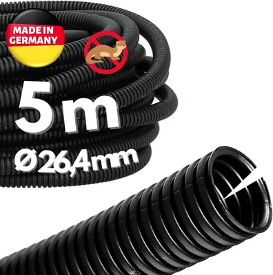 Immagine prodotto di 5 metri di tubo corrugato Kalitec con fessure, diametro esterno 26 mm | Tubo corrugato aperto | Tubo di protezione contro le martore | Tubo vuoto | Protezione cavi, diametro esterno 31,3 mm, diametro interno 26,4 mm