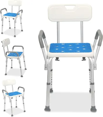 Immagine prodotto di Sedia per la doccia - Sedile con braccioli - Per una doccia sicura - Regolabile in altezza - 41-53,5 cm - Bianco