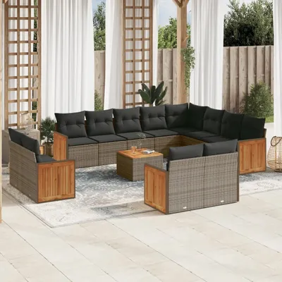 Produktbild von Design 13-tlg. Garten-Sofagarnitur mit Kissen Grau Poly Rattan, Gartenmöbel-Sets 2024 Neu