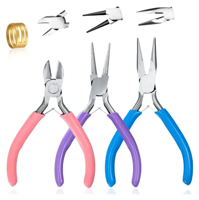 Produktbild von Schmuckzangen-Set, 3-teilig, mit Biegeringöffner, Nadelnase, Kettenzange und Drahtschneider für die Schmuckherstellung und -reparatur