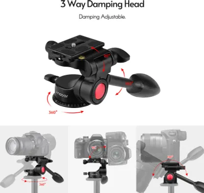 Immagine prodotto di Testa video Andoer a 3 vie con smorzamento in lega di alluminio, treppiede tridimensionale con impugnatura girevole, supporta la fotografia panoramica a 360° per la maggior parte delle fotocamere DSLR-ILDC, slitta monopiede, capacità di carico massima 10 kg