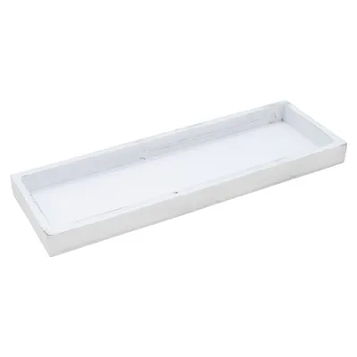 Produktbild von Vintage Holz Kerzentablett weiß - 40 x 13 cm - Holz Dekotablett rechteckig - Tischdeko Servier Kerzen Brett Weihnachten