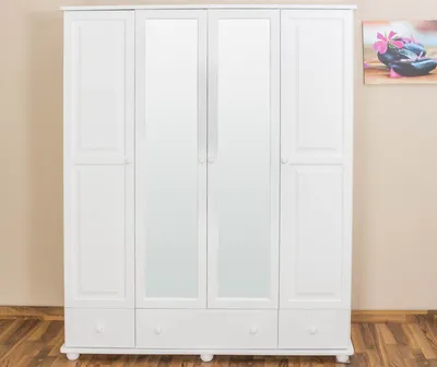 Produktbild von Kleiderschrank 4-türig, Farbe: Weiß 195x162x59 cm