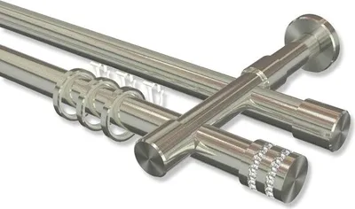 Produktbild von Interdeco Rundrohr-Innenlaufstange, Gardinenstange (Kombination) Edelstahl-Optik Modell Prestige Estana, 20 mm Ø 2-läufig, 240 cm