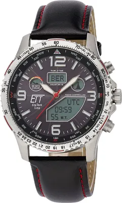 ETT Eco Tech Time EGT-11573-21L Funk-Solar Herrenuhr Professional Worldtimer Schwarz 1