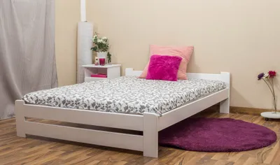 Produktbild von Einzelbett / Gästebett  Kiefer Vollholz massiv weiß lackiert A9, inkl. Lattenrost  - Abmessung 140 x 200 cm