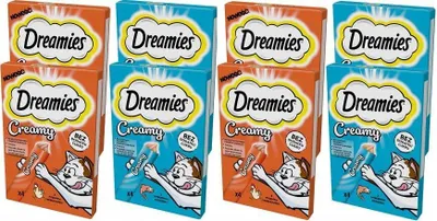Produktbild von Dreamies Katzenleckerlis Creamy Snacks mit Lachs und Huhn Set mit 8 Packungen (32 Portionen à 10g)