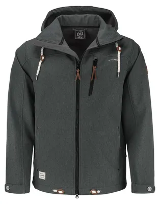 Produktbild von Dry Fashion Herren Softshelljacke Heiligenhafen – Softshell Jacke Herren Outdoor Herrenjacke mit verstellbarer und abnehmbarer Kapuze in Schwarz Melange Größe S