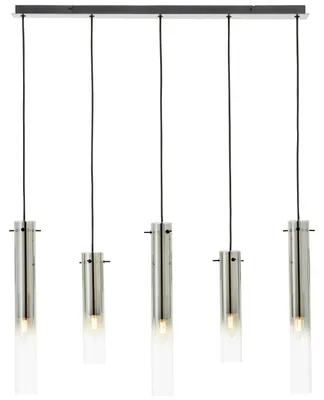 Immagine prodotto di Lampada a sospensione Brilliant Glasini a 5 luci, nero opaco/vetro fumé, metallo/vetro nero, 5x C35, E14, 25 W