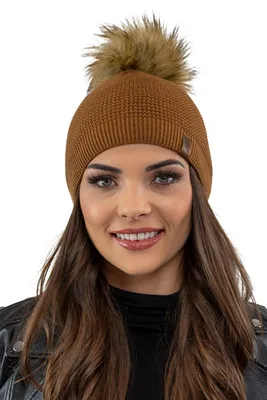 Image de Vivisence bonnet femme avec pompon, couvre-chef chaud et confortable pour l'hiver et l'automne, bonnet d'hiver avec pompon, bonnet chaud en maille grossière, bonnet classique pour femme, fabriqué en UE, marron, taille uniforme
