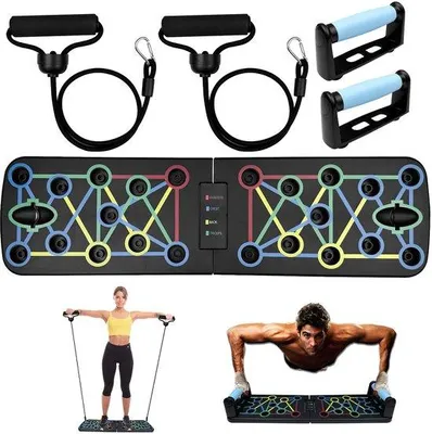 Zdjęcie produktu dla Ibenzoa® Przenośna, składana deska do ćwiczeń z gumami oporowymi, idealna do intensywnego treningu mięśni, wyposażona w ergonomiczne uchwyty