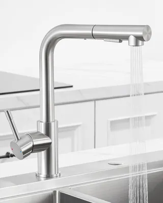 Produktbild von Spültischarmatur Ausziehbar L-Form, Edelstahl Küchenarmatur, 2 Strahlarten Wasserhahn Küche , 360° Drehbar, Cecipa Wasserhahn Küche, Gebürstet