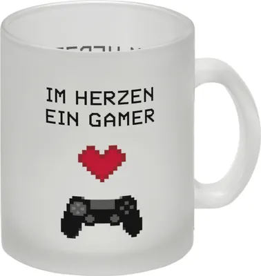 Produktbild von Game Controller Glas Tasse mit Spruch Im Herzen ein Gamer