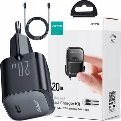 Produktbild von Joyroom Mini Ladegerät Usb C 20W Pd mit Usb C - Lightning Kabel Schwarz
