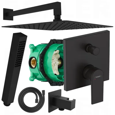 Produktbild von HANSGROHE Unterputz Armatur VERNIS SHAPE + I-BOX | inkl. BOFLER Duschset #20, Regendusche 30cm, Handbrause, Brauseschlauch, Brausehalter, matt schwarz