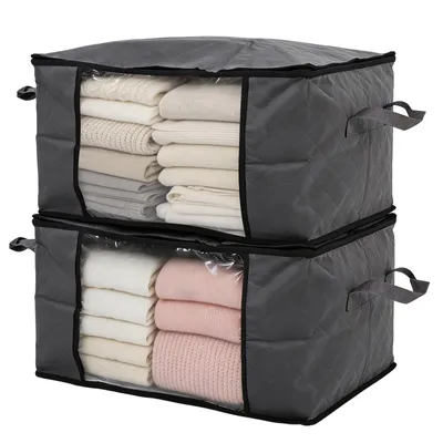 Produktbild von Aufbewahrungstasche faltbare Aufbewahrungsboxe mit Deckel Kleiderschrank Organizer mit Reißverschluss Griffe Kleidung 2er Set 60L 55 x 35 x 31.5 cm